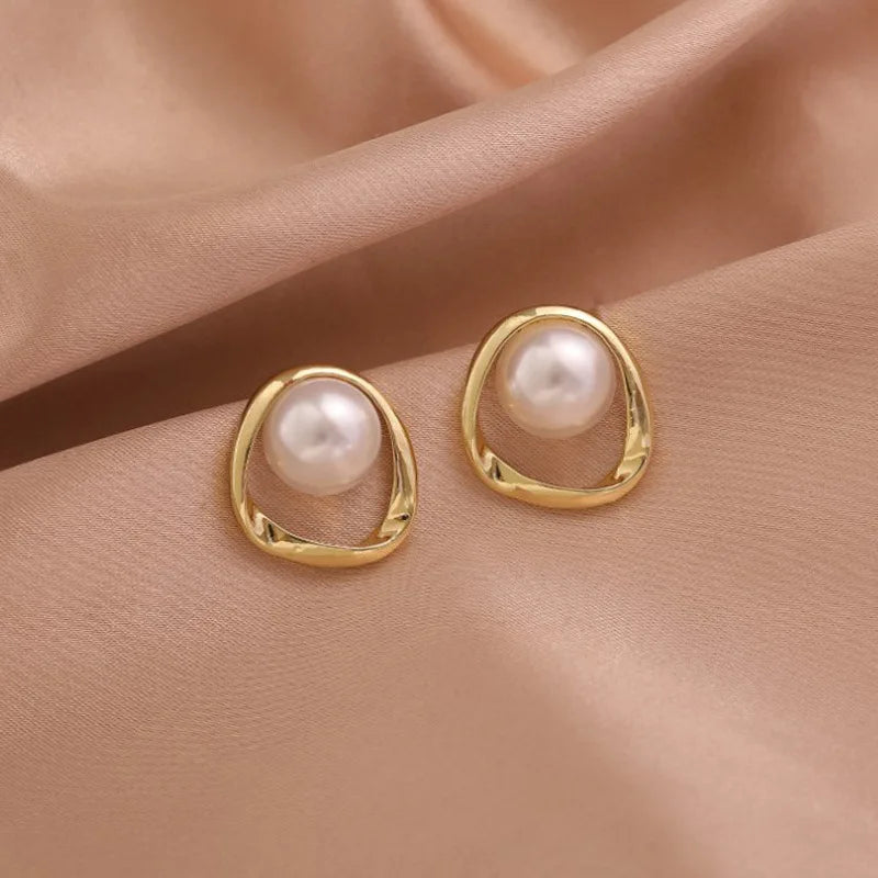 Gold Color Round Stud Earrings Christmas gift Irregular Design Unusual Earrings