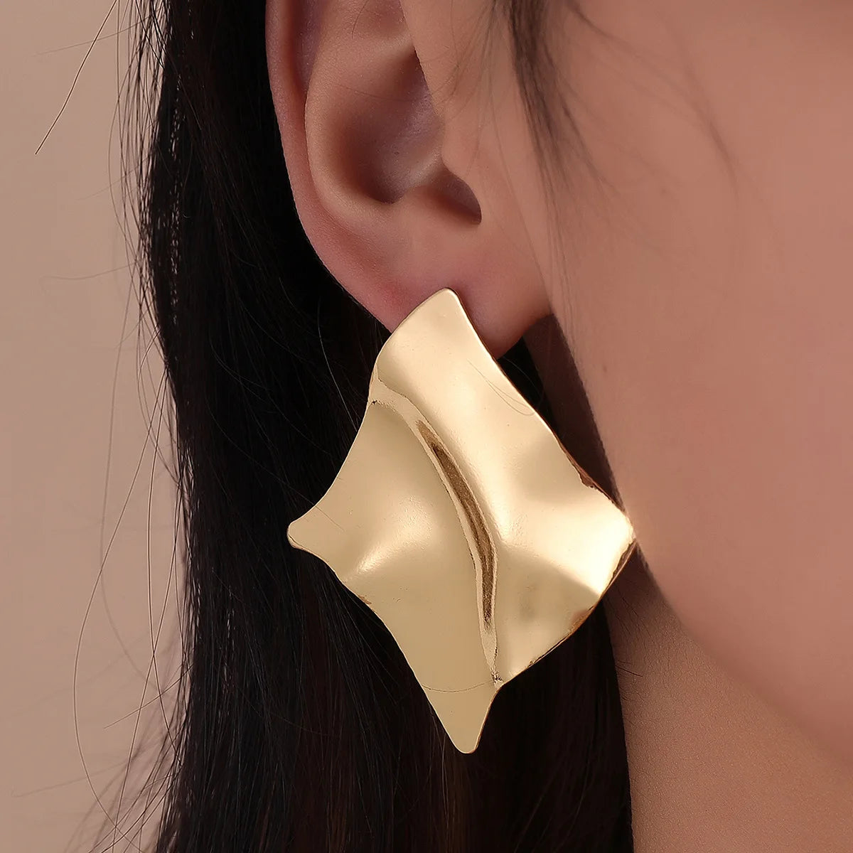 Metal Drop Earrings Women Glossy Bumpy Rhombus Punk Earrings