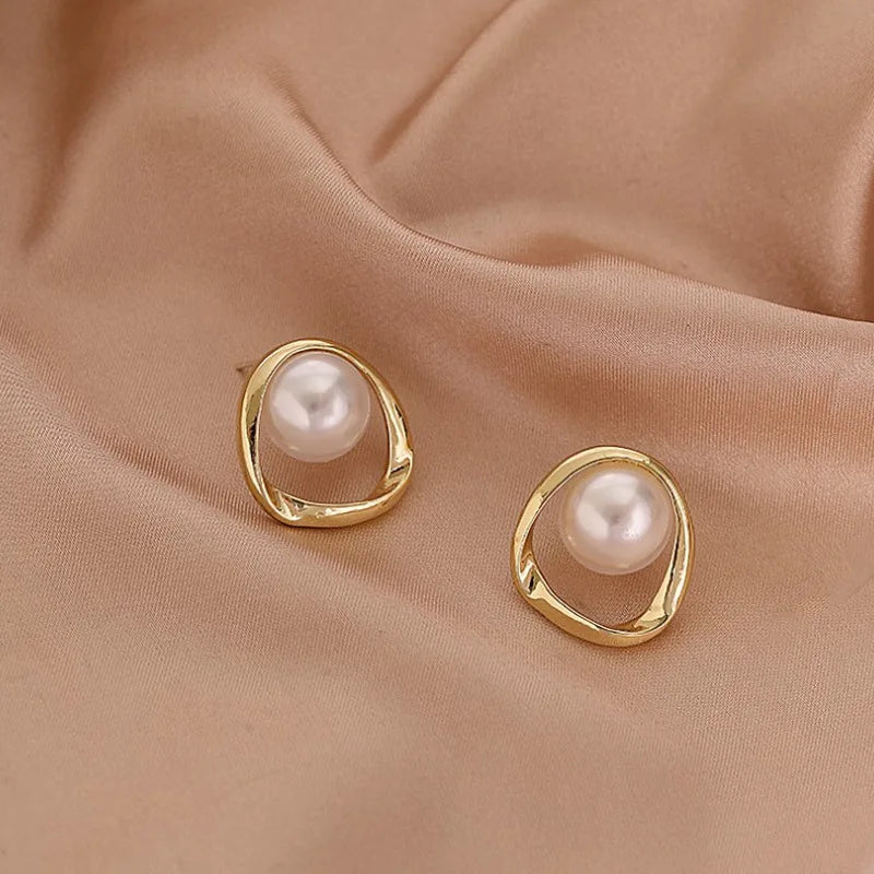 Gold Color Round Stud Earrings Christmas gift Irregular Design Unusual Earrings