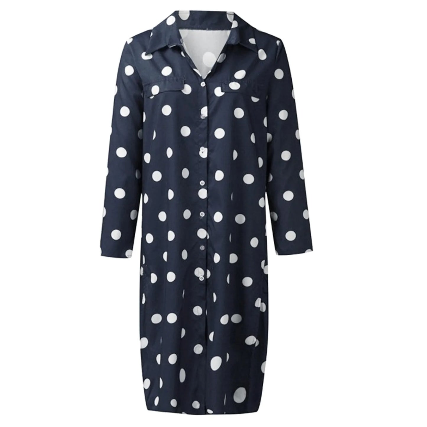 Long Sleeve Polka Dot Print Maxi Dresses Women'S Button Slit Long Flowy Shirt Dress Korean Street Trend Outfits Vestido Feminino