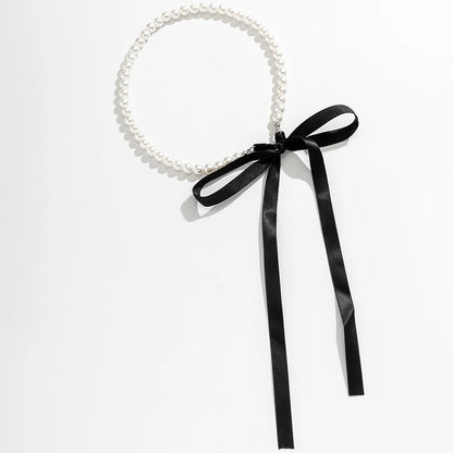 Trend Wedding Party Jewelry Long Black Ribbon Choker Necklace For Women