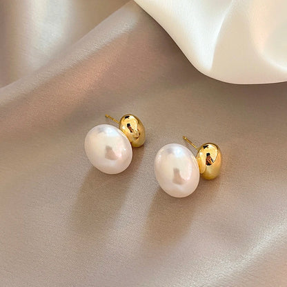 Elegant Gold Color Bean Spliced Flat Pearl Earrings