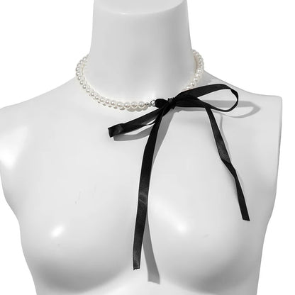 Trend Wedding Party Jewelry Long Black Ribbon Choker Necklace For Women