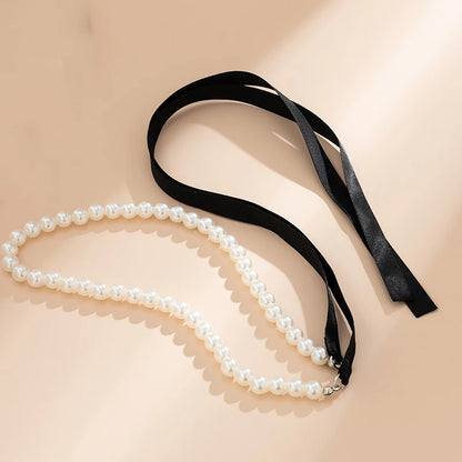 Trend Wedding Party Jewelry Long Black Ribbon Choker Necklace For Women