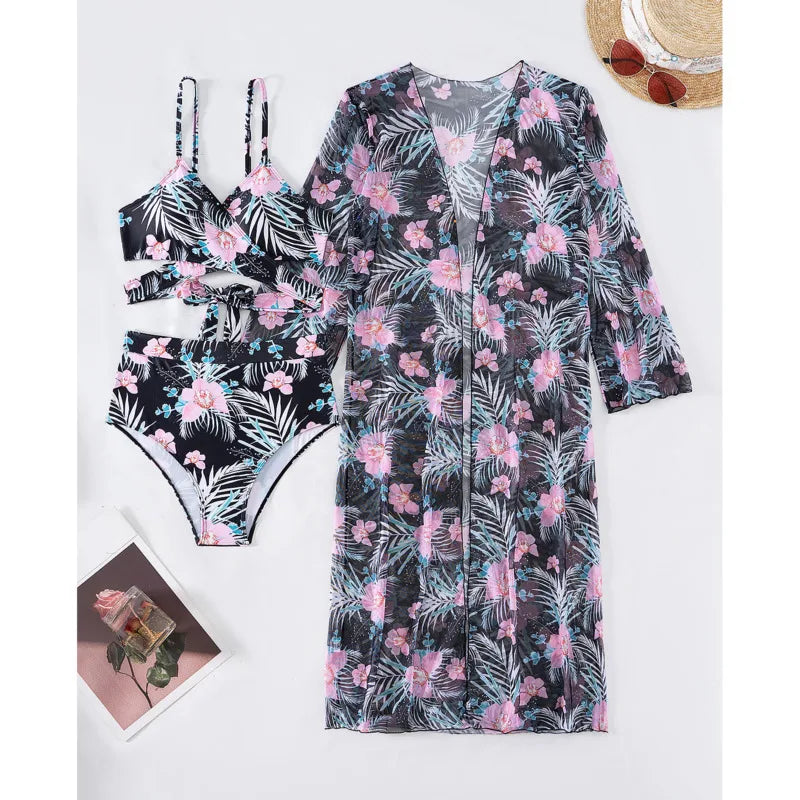 Summer Print Swimsuits For Beach Wear Three-Piece Bathing