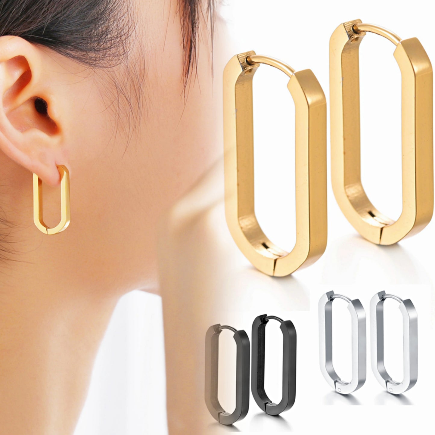 Geometric Rectangular Gold Color Shape Small Hoop Earrings Women