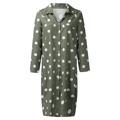 Long Sleeve Polka Dot Print Maxi Dresses Women'S Button Slit Long Flowy Shirt Dress Korean Street Trend Outfits Vestido Feminino