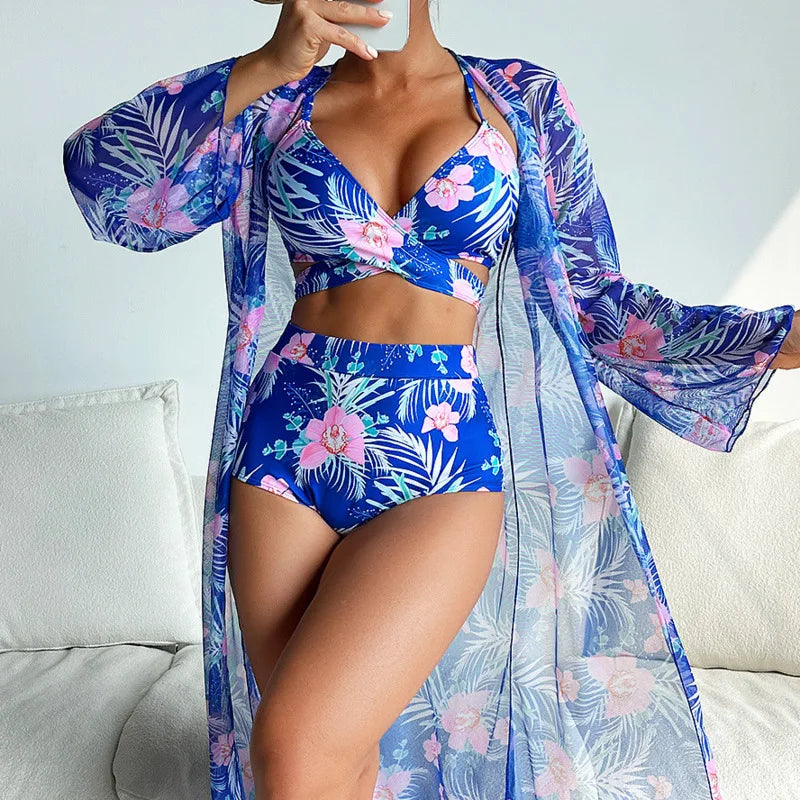 Summer Print Swimsuits For Beach Wear Three-Piece Bathing