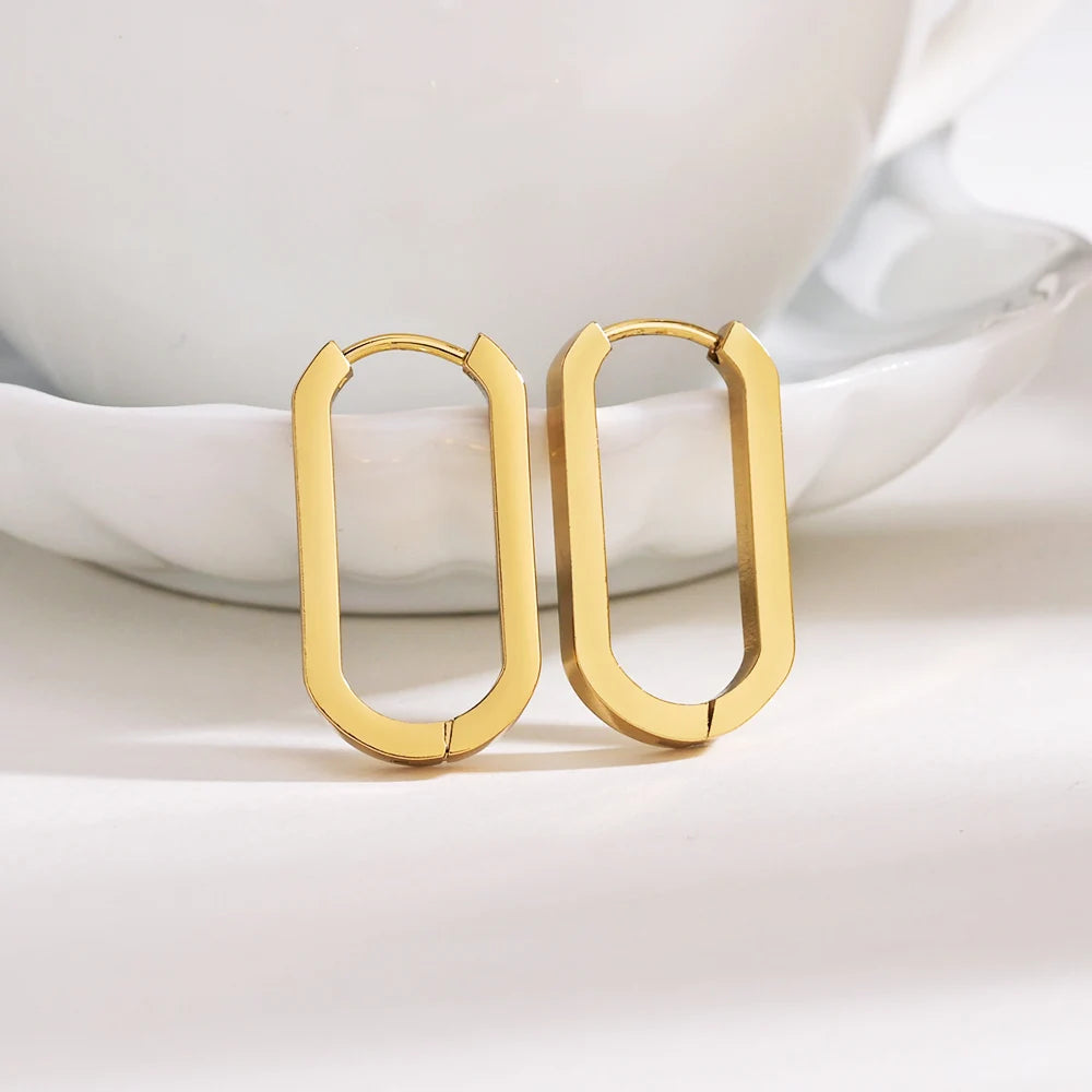 Geometric Rectangular Gold Color Shape Small Hoop Earrings Women