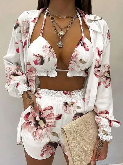 Shorts Cover Up Summer Three Pieces Swimwear