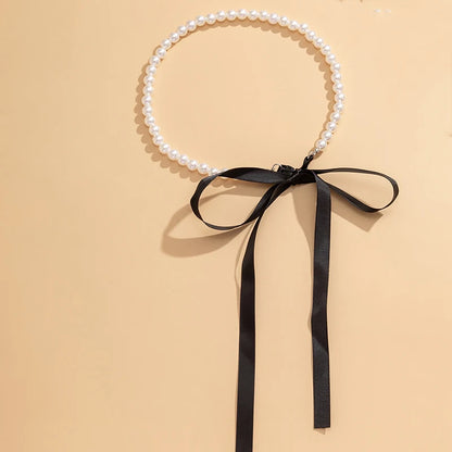 Trend Wedding Party Jewelry Long Black Ribbon Choker Necklace For Women