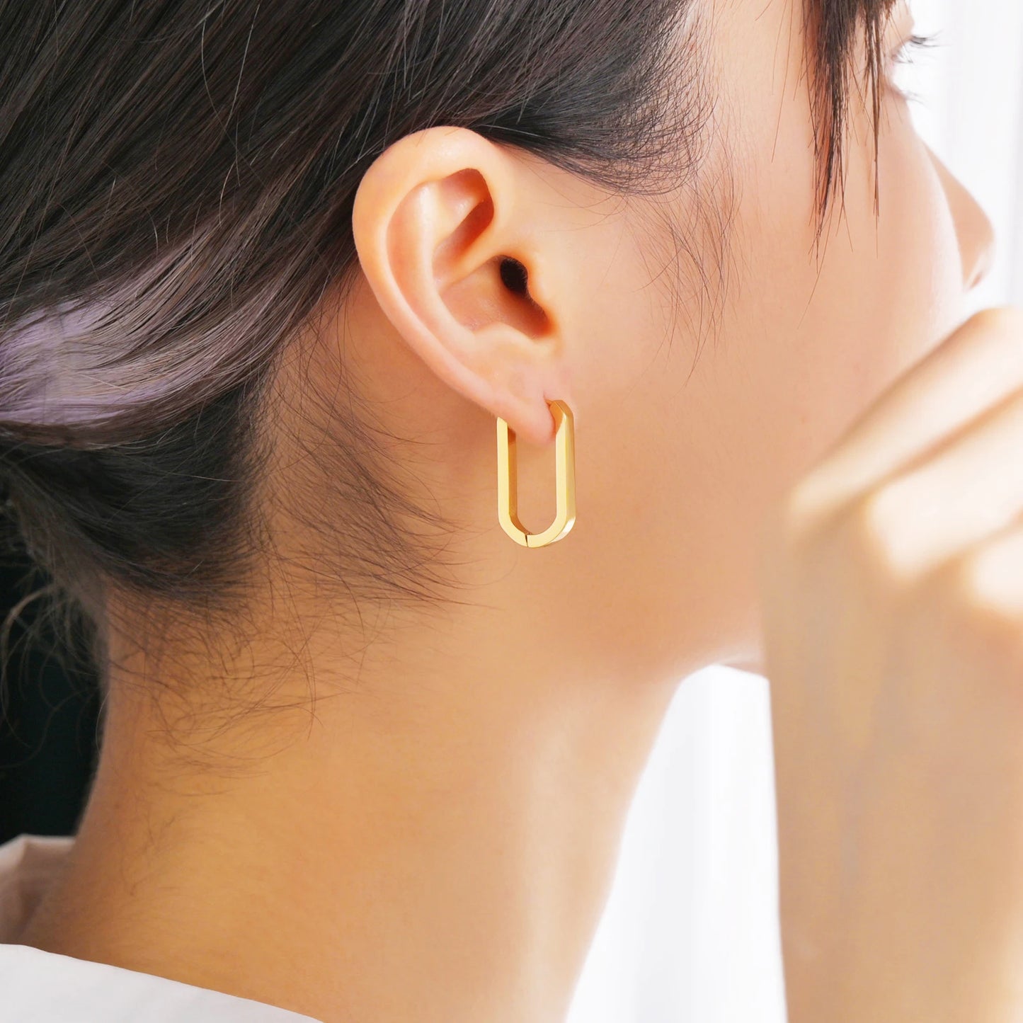 Geometric Rectangular Gold Color Shape Small Hoop Earrings Women